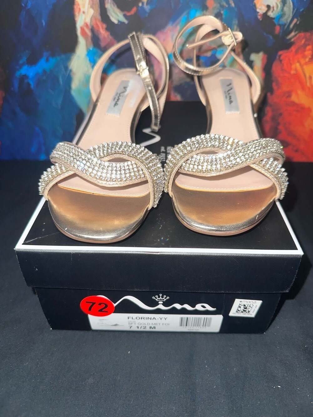 No.72 Nina Florina-YY Rhinestone Wedge Heel Sandals Soft Gold Metallic